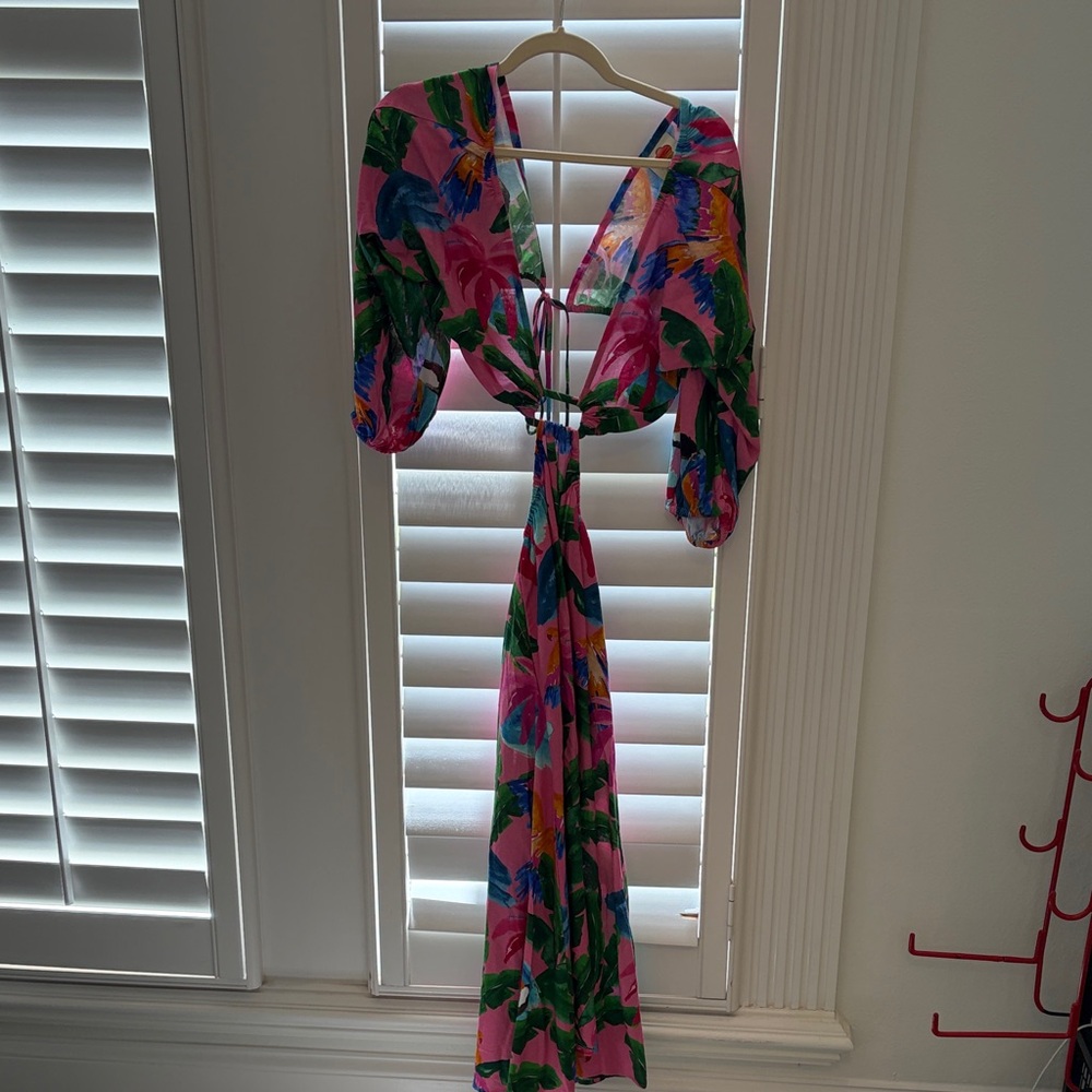 Farm Rio Bright Pink Tropical Floral Maxi Dress